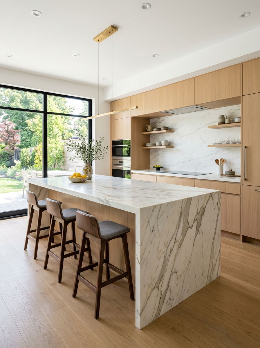 Marble Waterfall Countertop - 30 wine country kitchen ideas