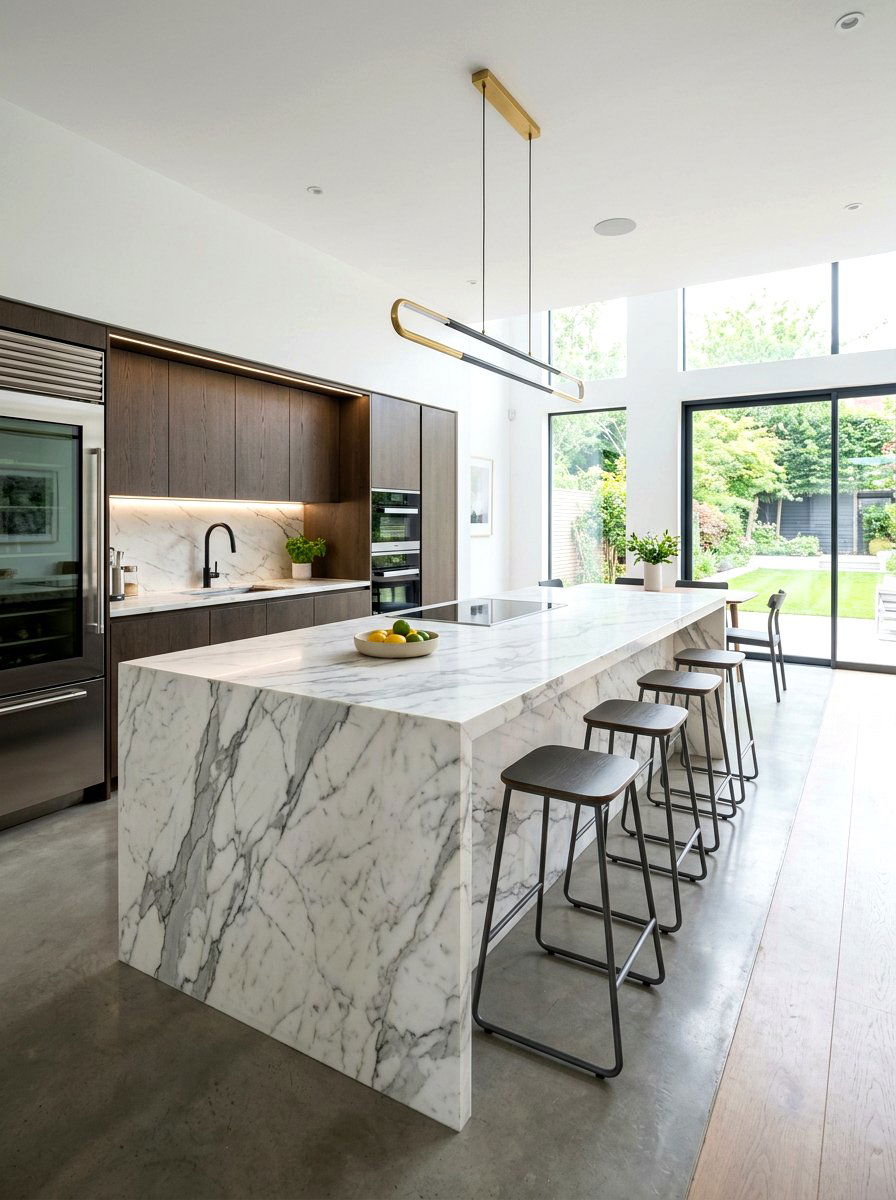Marble Waterfall Island - 30 scandi kitchen ideas