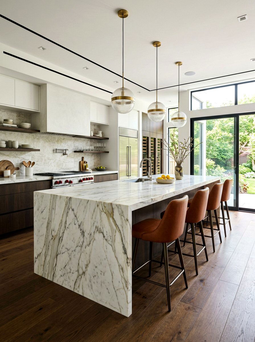 Marble Waterfall Island - 30 social media kitchen ideas