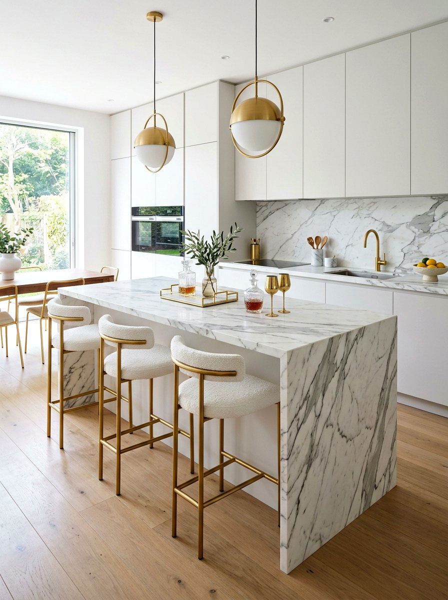Marble Waterfall Kitchen Island - 30 kitchen island ideas