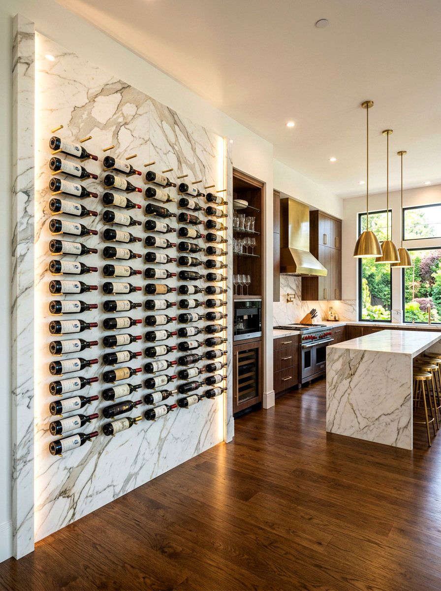 Marble Wine Wall Backdrop - 30 wine wall display ideas