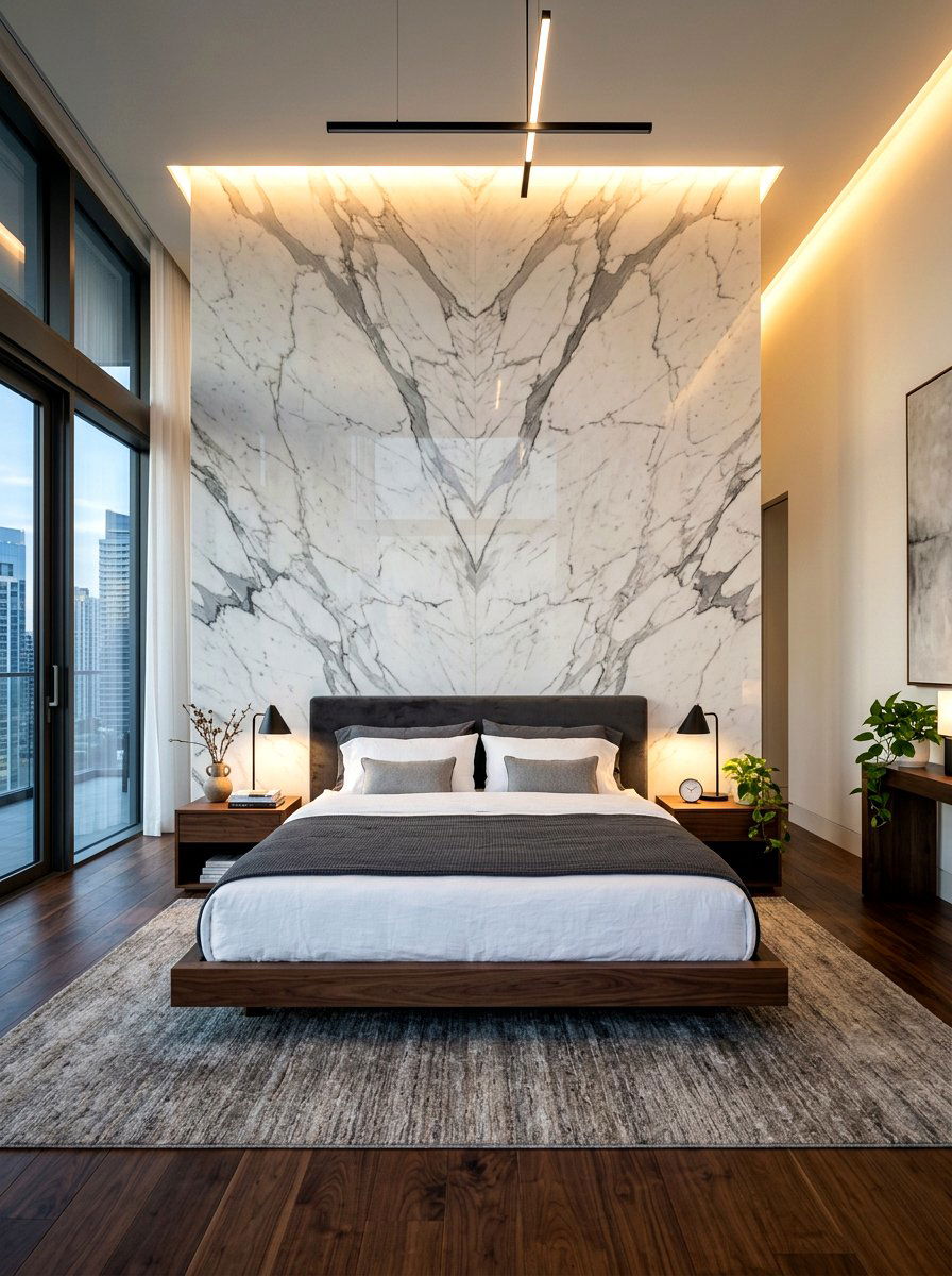 Marble accent wall bedroom - 30 luxury Pinterest bedroom ideas
