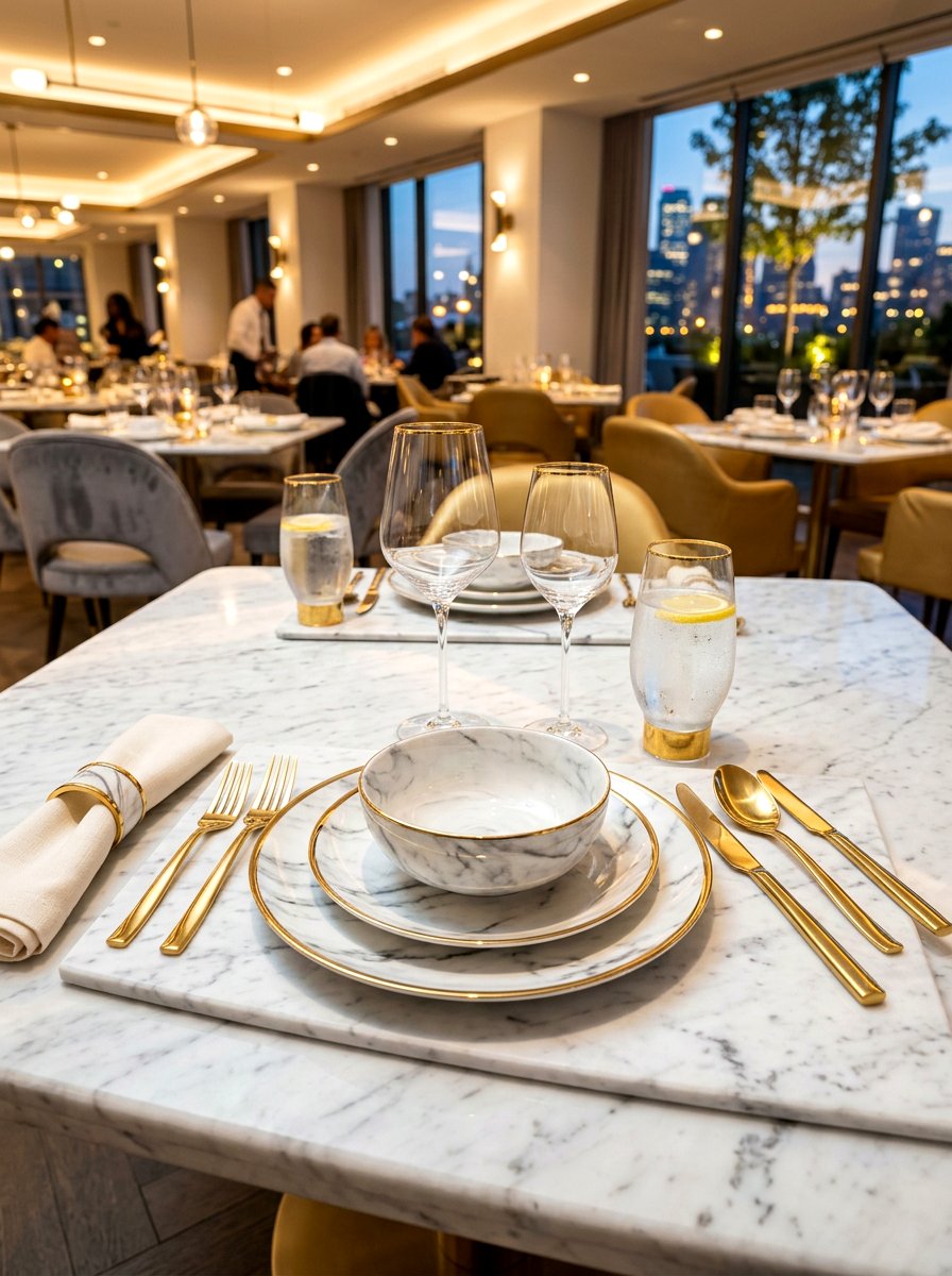 Marble and gold place setting - 30 place setting ideas