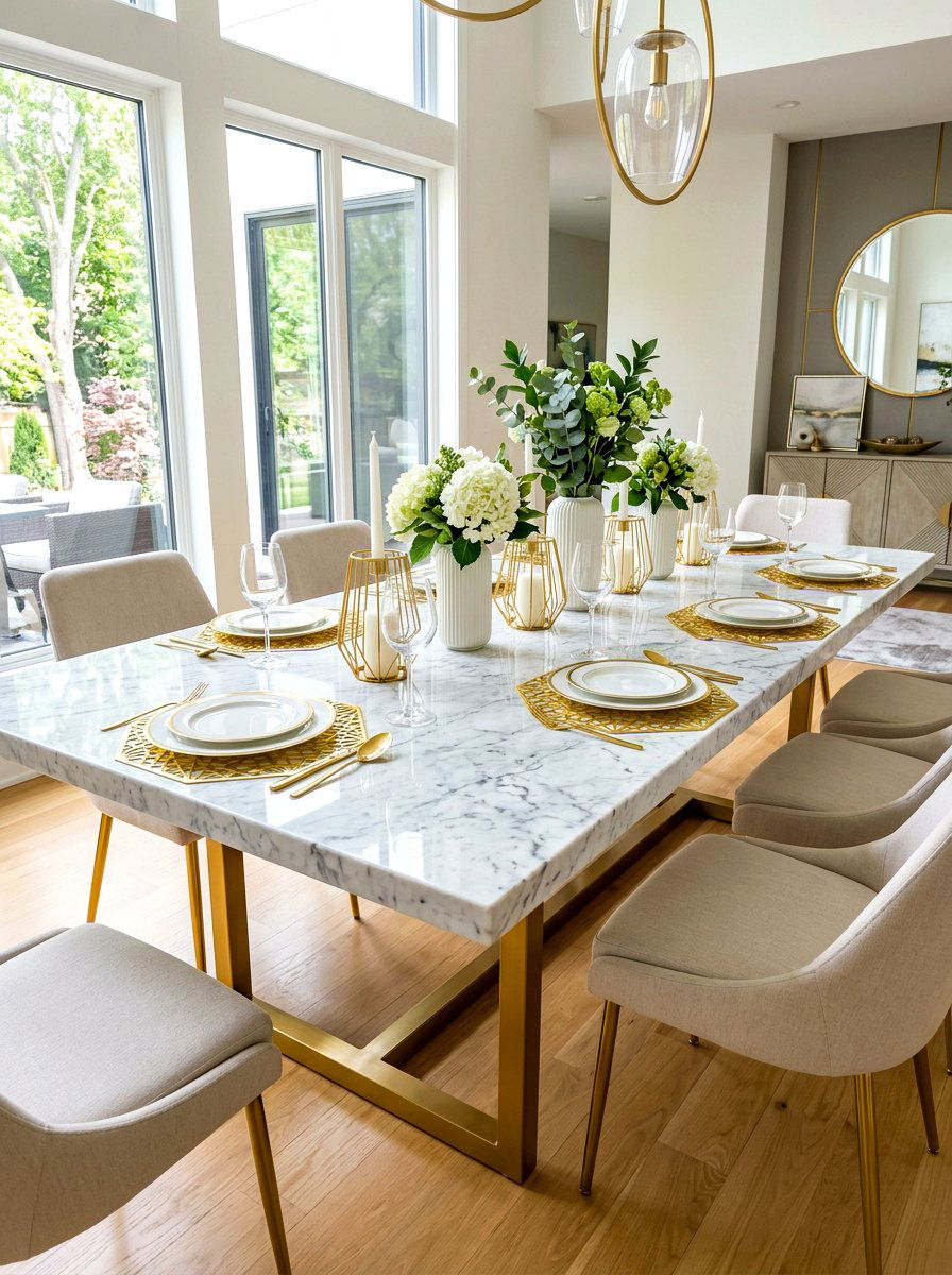Marble and gold table - 30 New Year table decor ideas