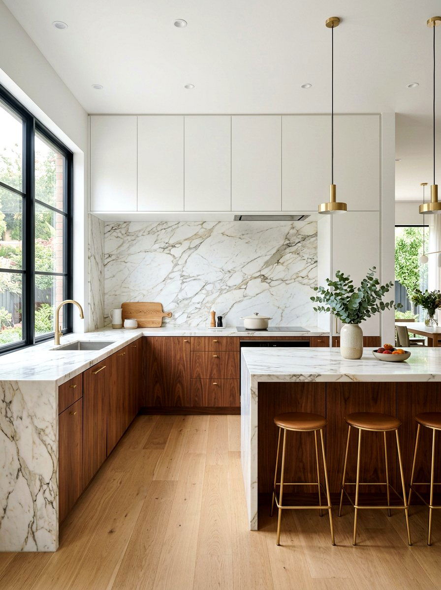 Marble and wood kitchen cabinets - 30 two tone kitchen cabinet ideas