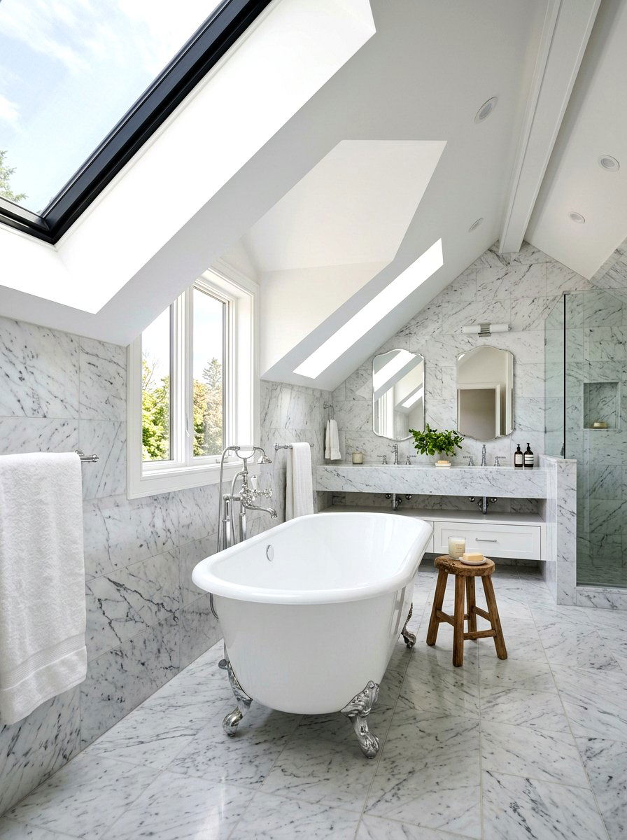 Marble attic bathroom surfaces - 30 attic bathroom ideas