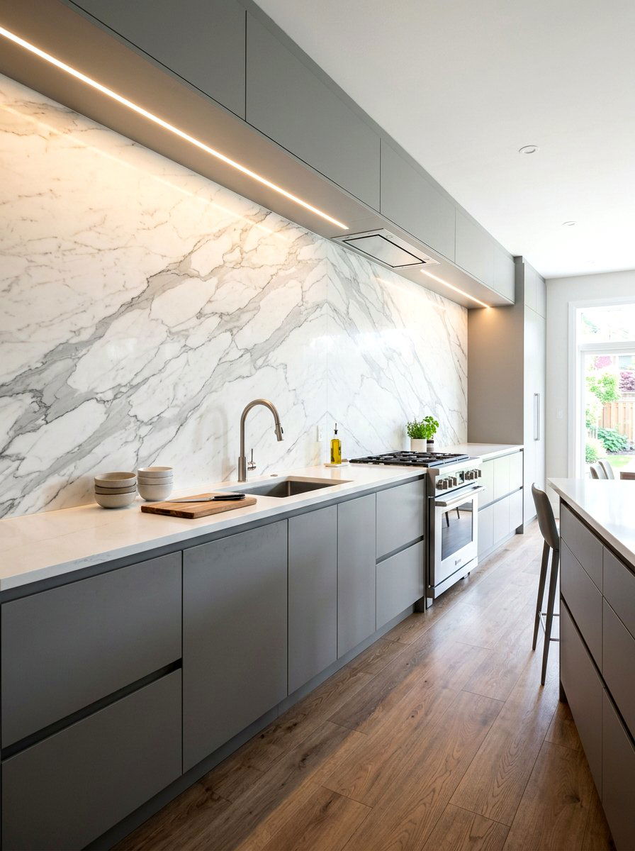 Marble backsplash design - 30 condo kitchen ideas