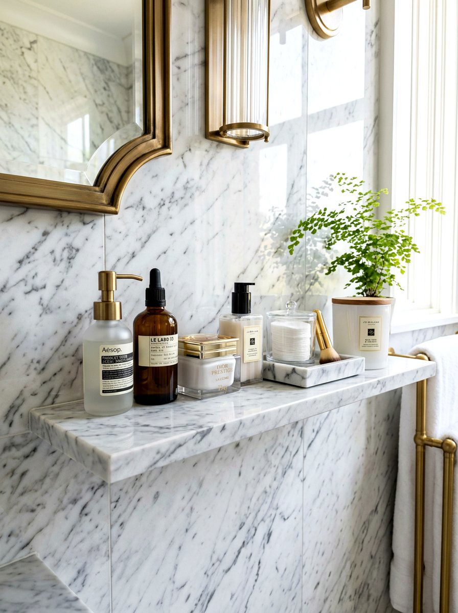 Marble bathroom shelf - 30 minimalist shelf styling ideas