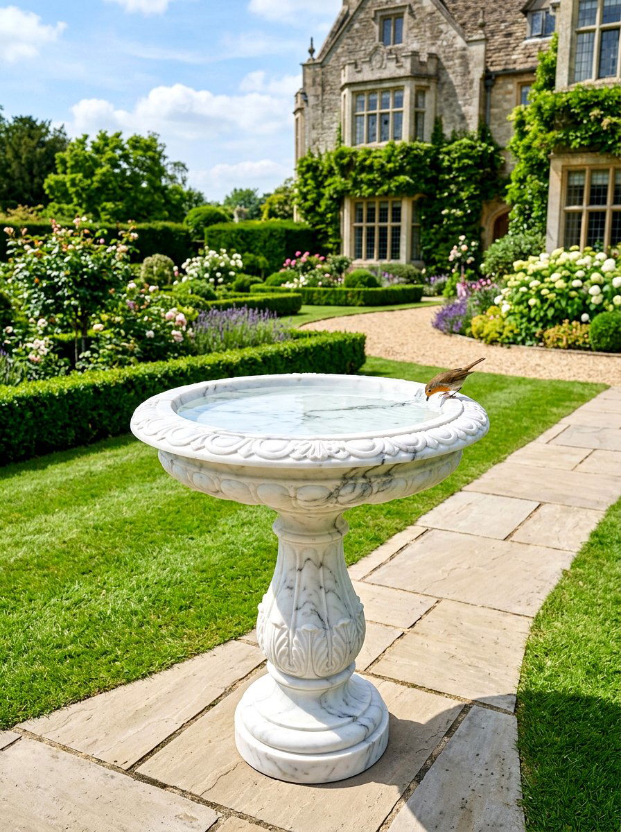 Marble bird bath - 30 front yard bird bath ideas