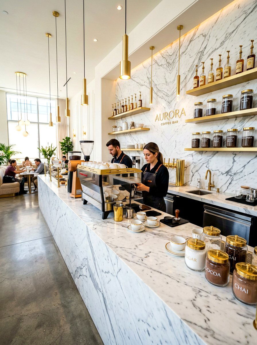 Marble coffee bar - 30 home cafe kitchen ideas