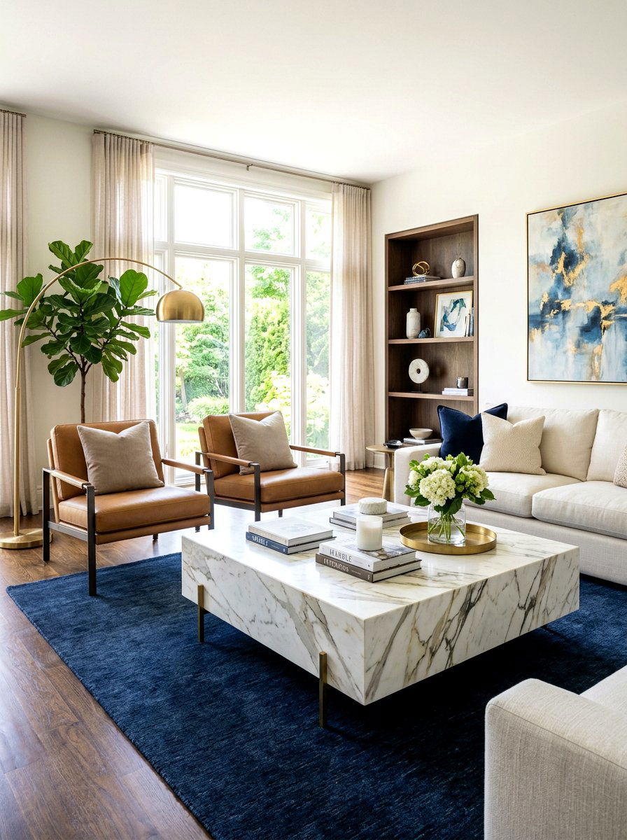 Marble coffee table living room - 30 hotel chic living room ideas