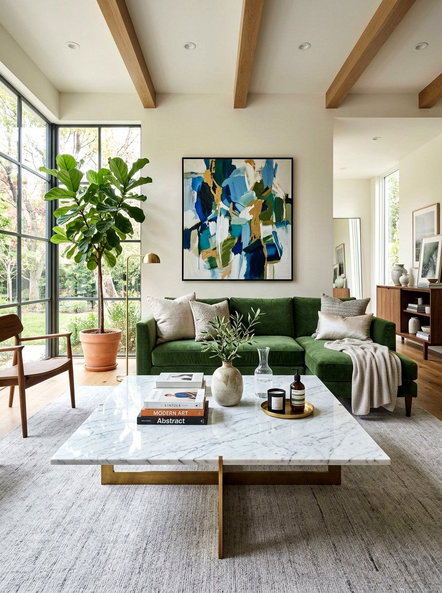 Marble coffee table living room - 30 organic modern living room ideas