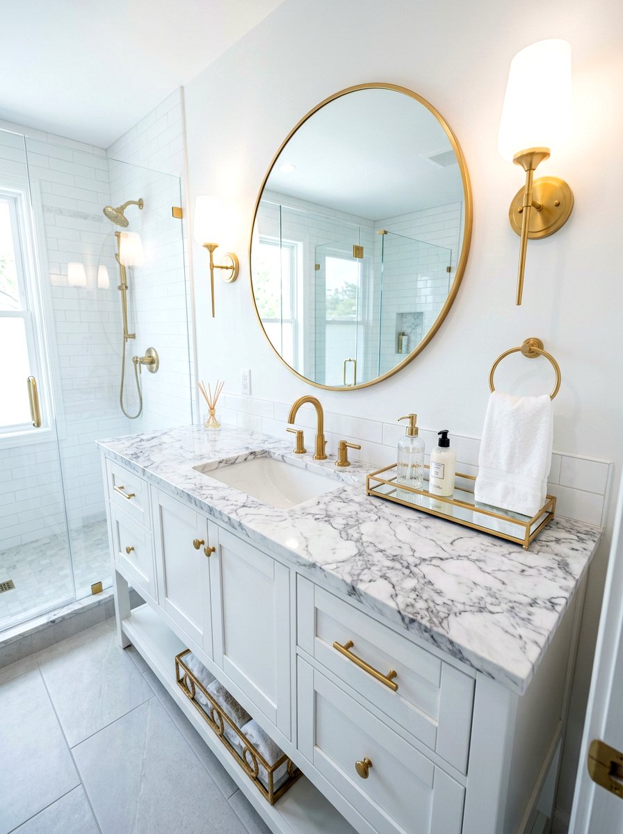 Marble contact paper vanity - 30 rental bathroom makeover ideas aesthetic