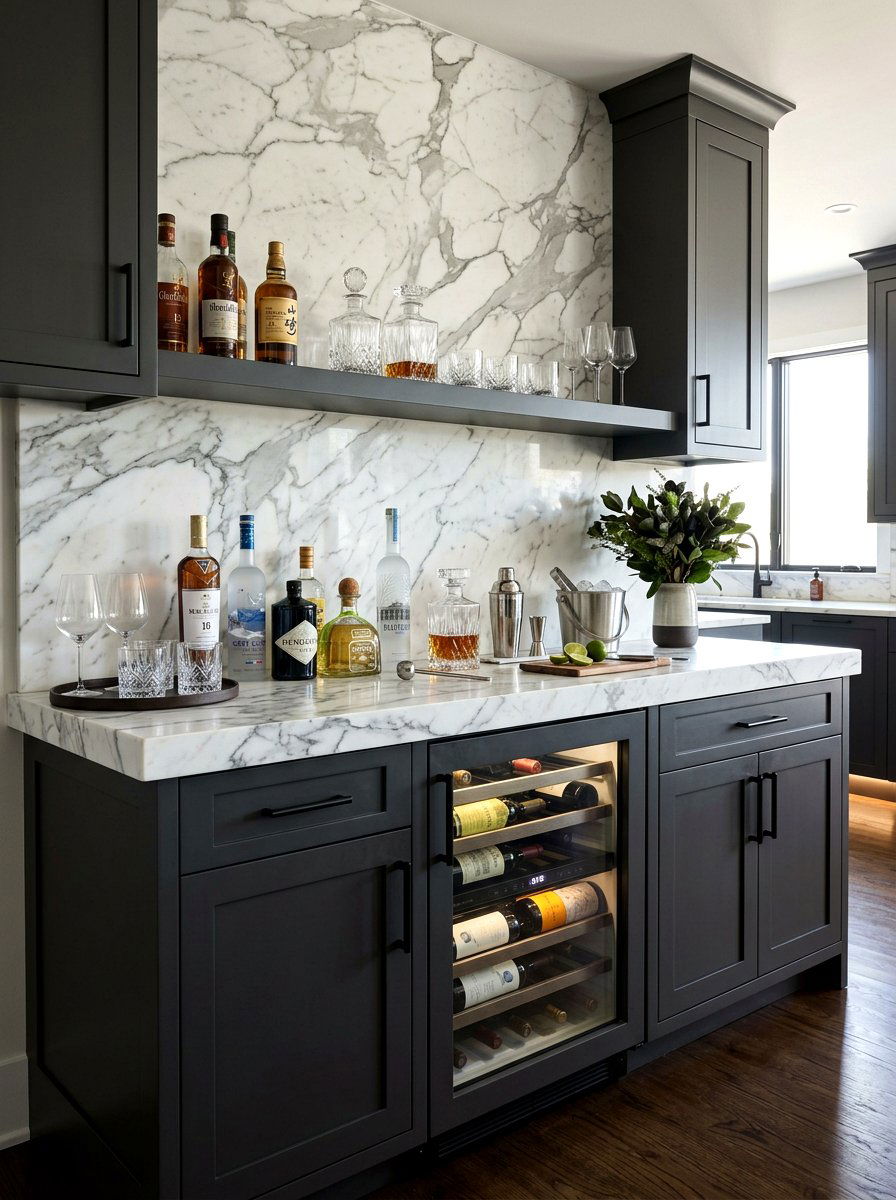 Marble countertop beverage station - 30 beverage pantry ideas