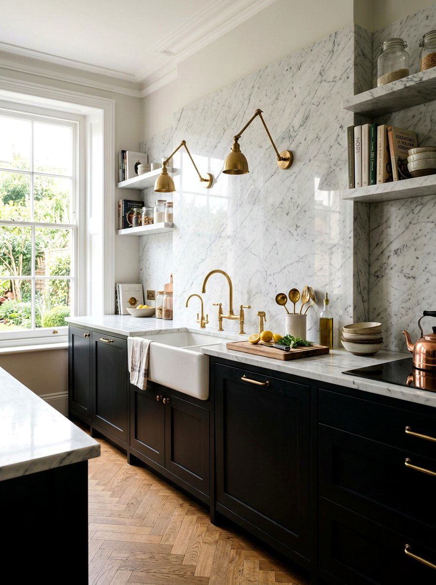 Marble countertop scullery - 30 scullery kitchen ideas