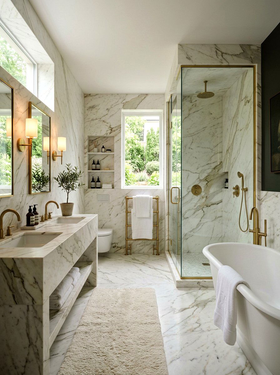 Marble en suite bathroom - 30 Nancy Meyers bathroom ideas
