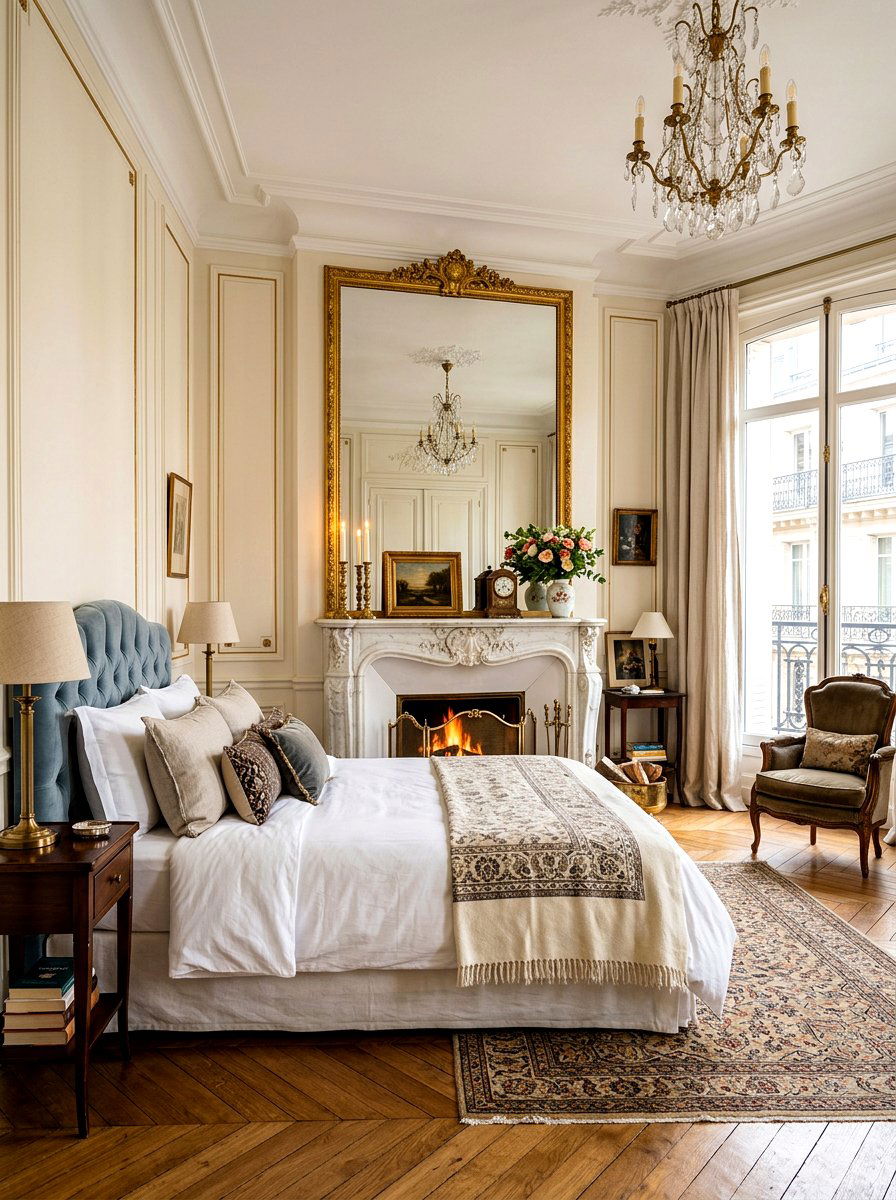 Marble fireplace bedroom - 30 Paris apartment bedroom ideas