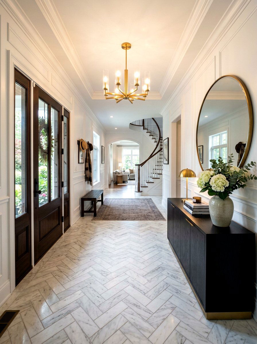 Marble herringbone floor contrast - 30 niche tile contrast ideas