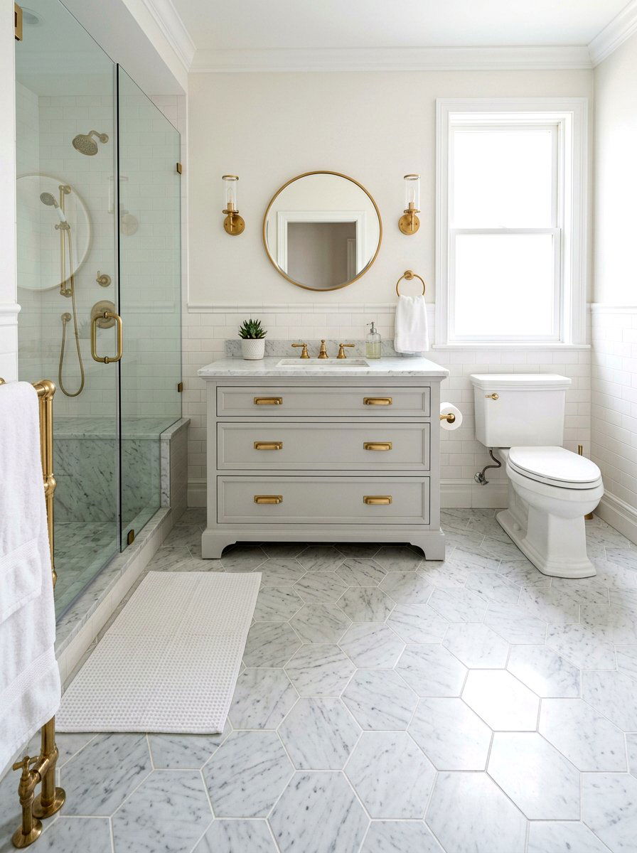 Marble hex tile - 30 small guest bath decor ideas
