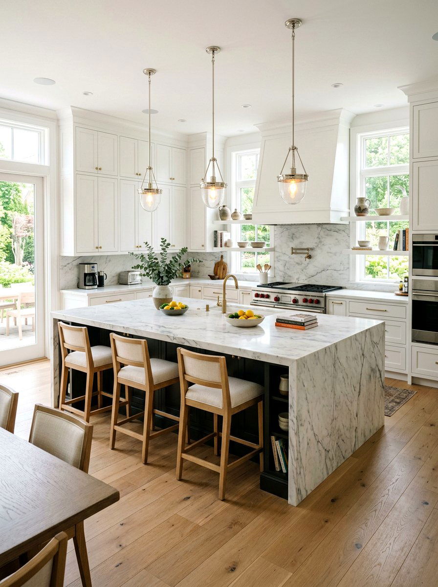 Marble island kitchen design - 30 coastal grandmother decor ideas