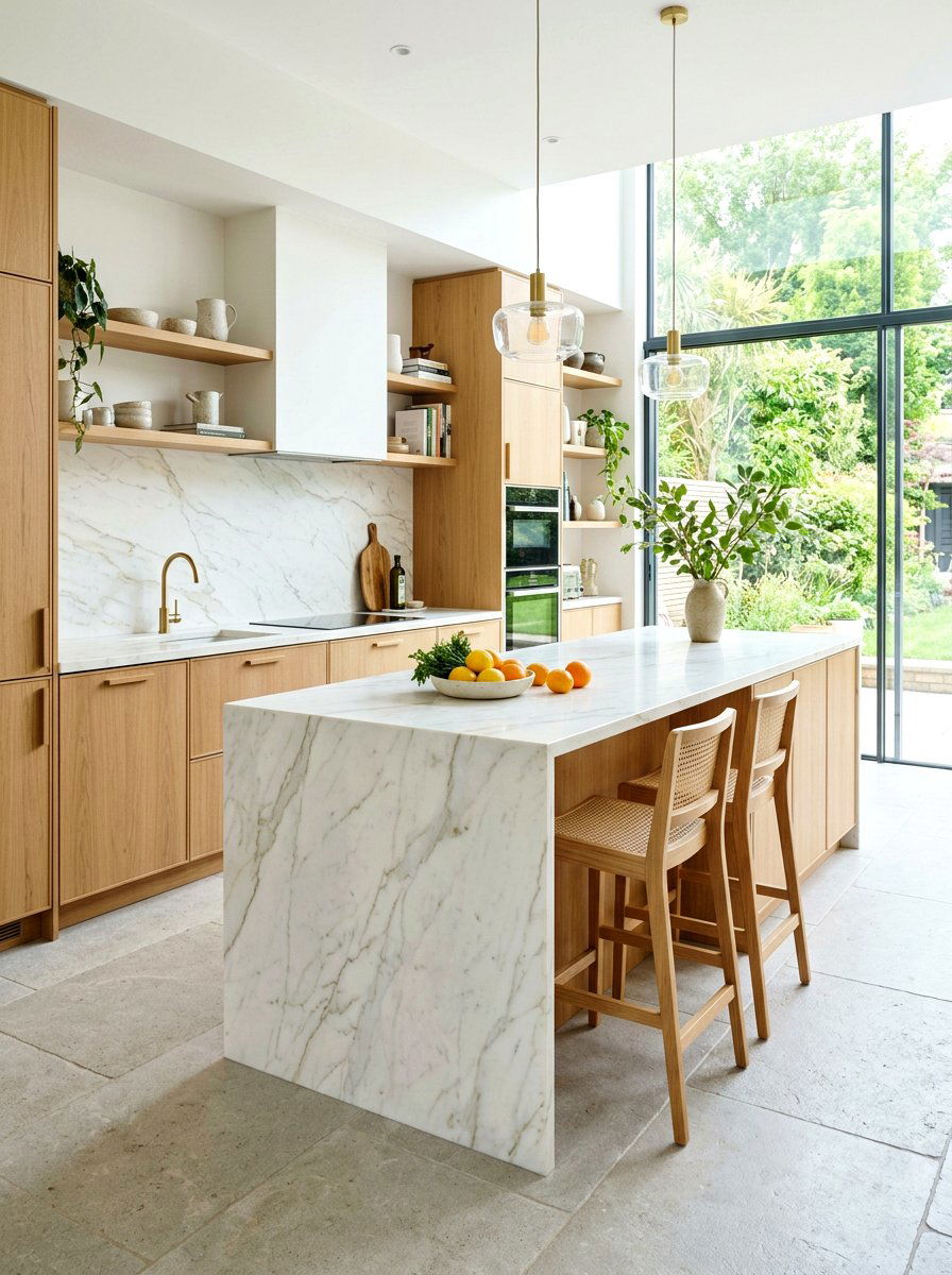 Marble island kitchen - 30 Japandi kitchen ideas