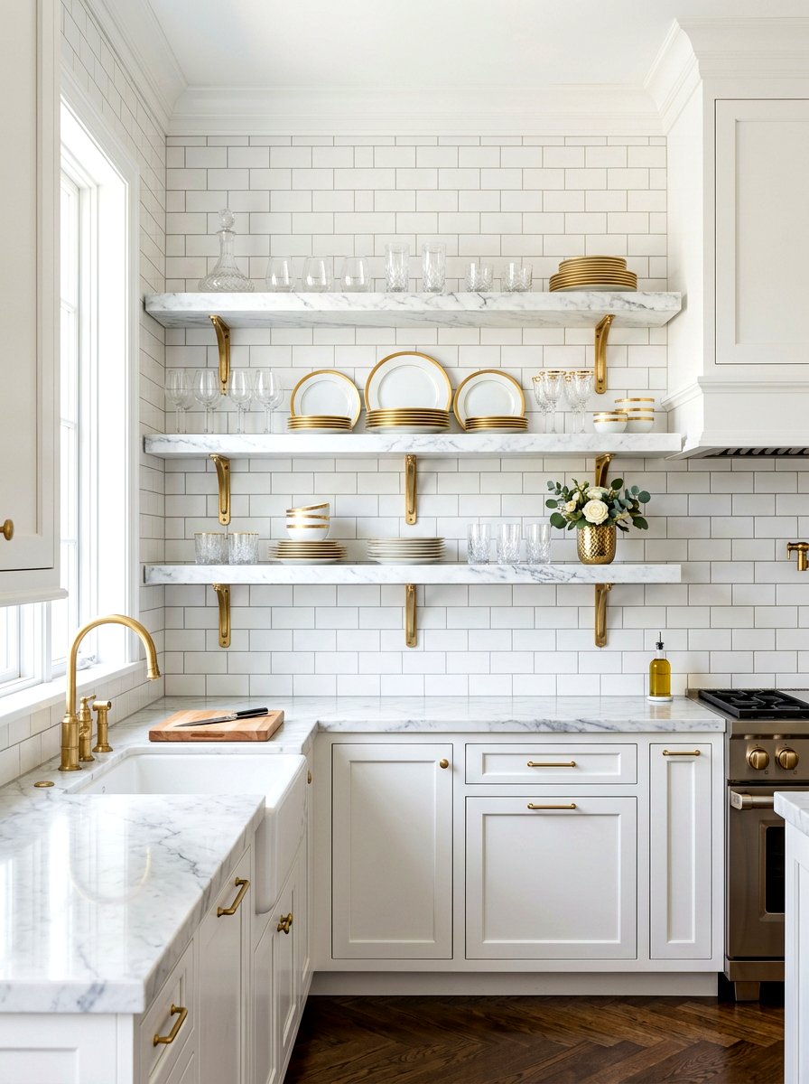 Marble kitchen shelving - 30 open kitchen shelf ideas