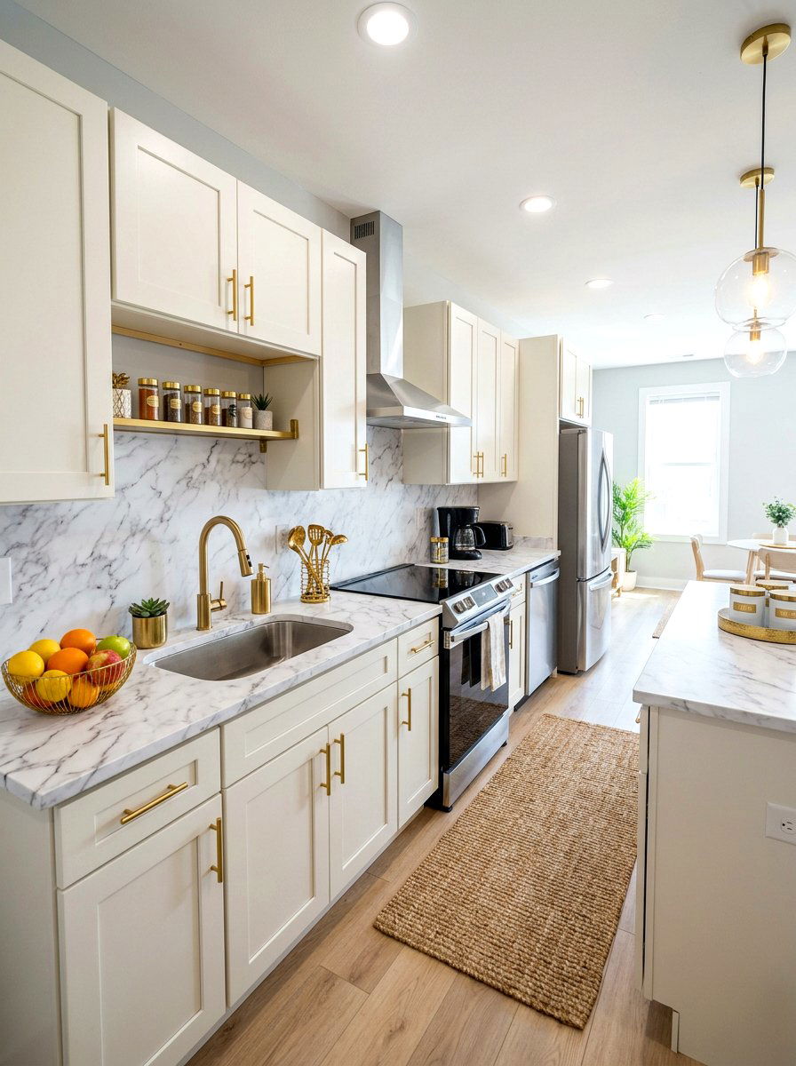 Marble look rental kitchen - 30 rental kitchen glow up ideas