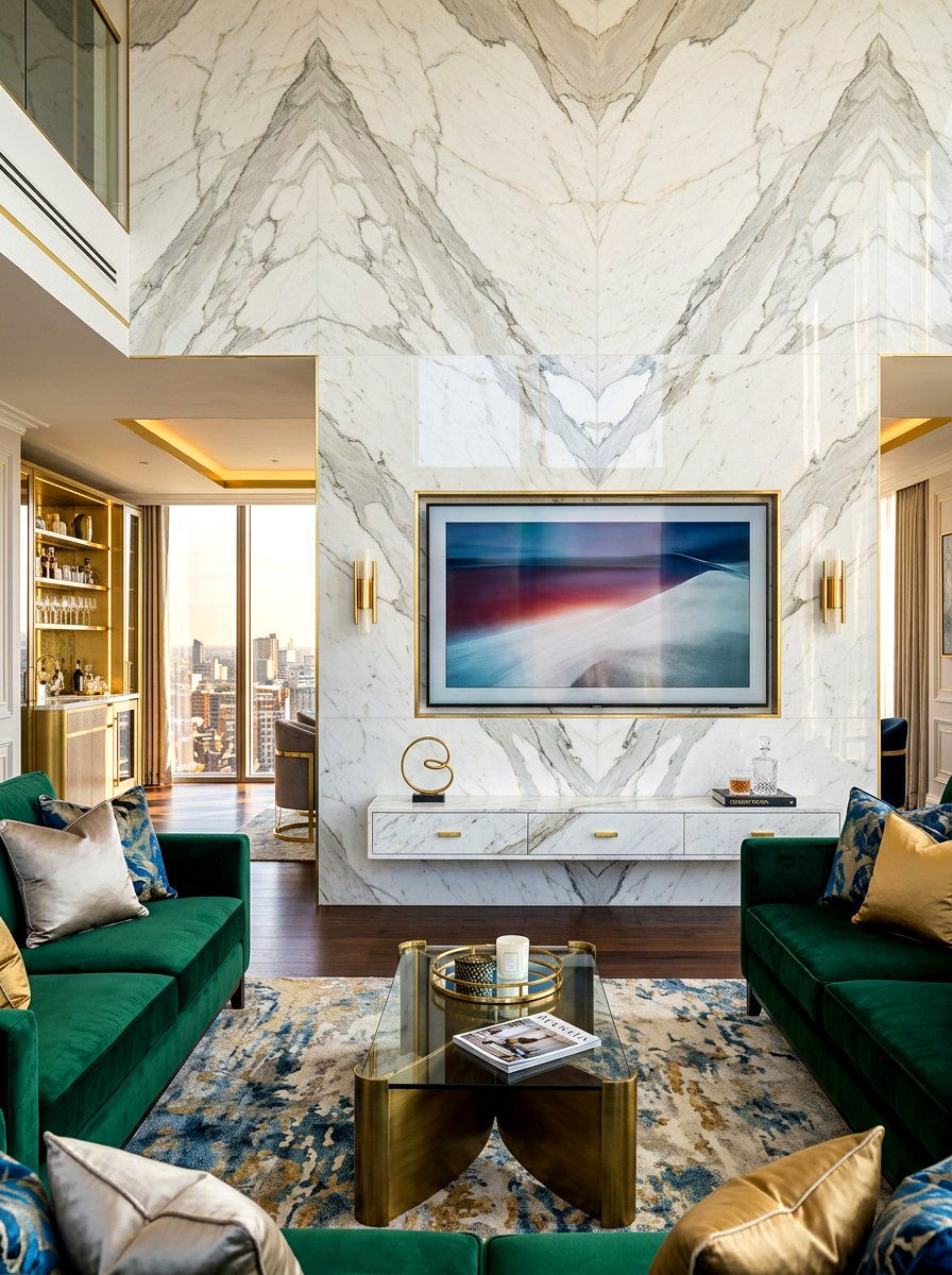 Marble media wall backdrop - 30 media wall ideas