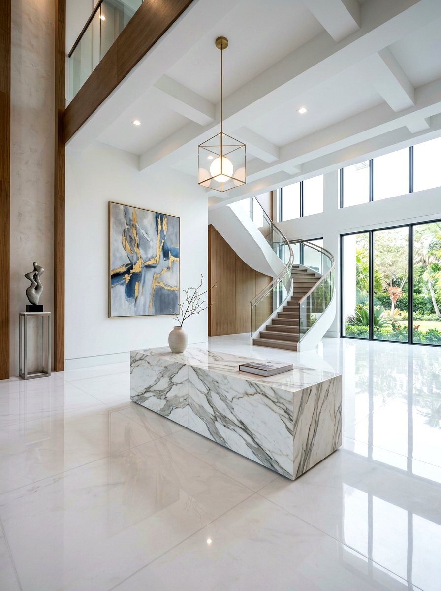 Marble monolithic entry bench - 30 sculptural entry bench ideas