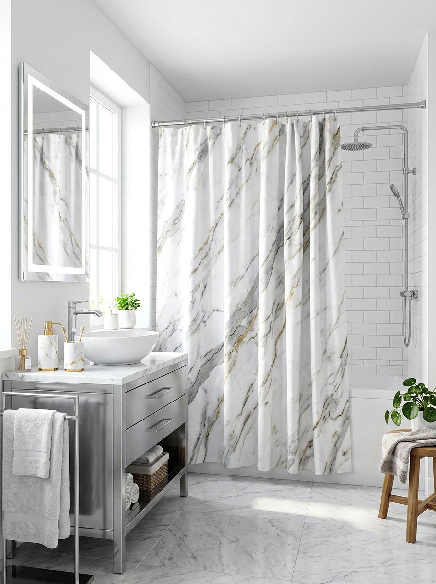 Marble pattern shower curtain - 30 shower curtain bathroom ideas