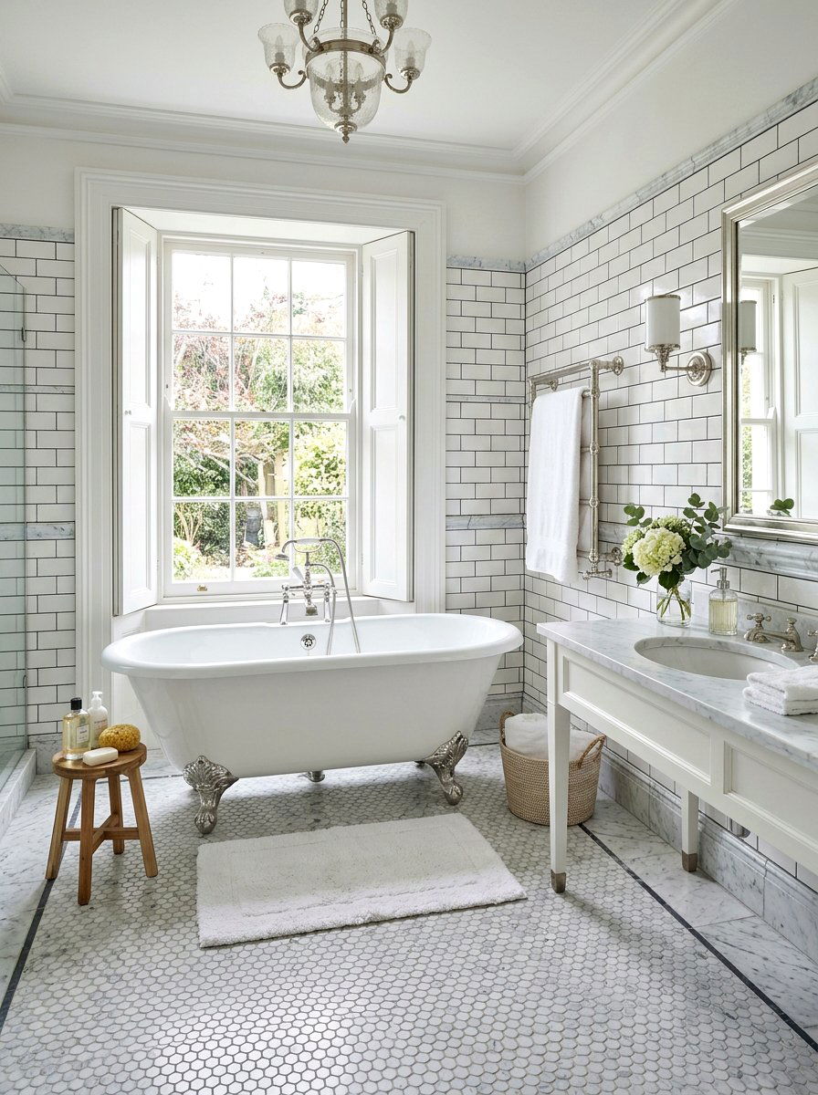 Marble penny tile floor - 30 penny tile bathroom ideas