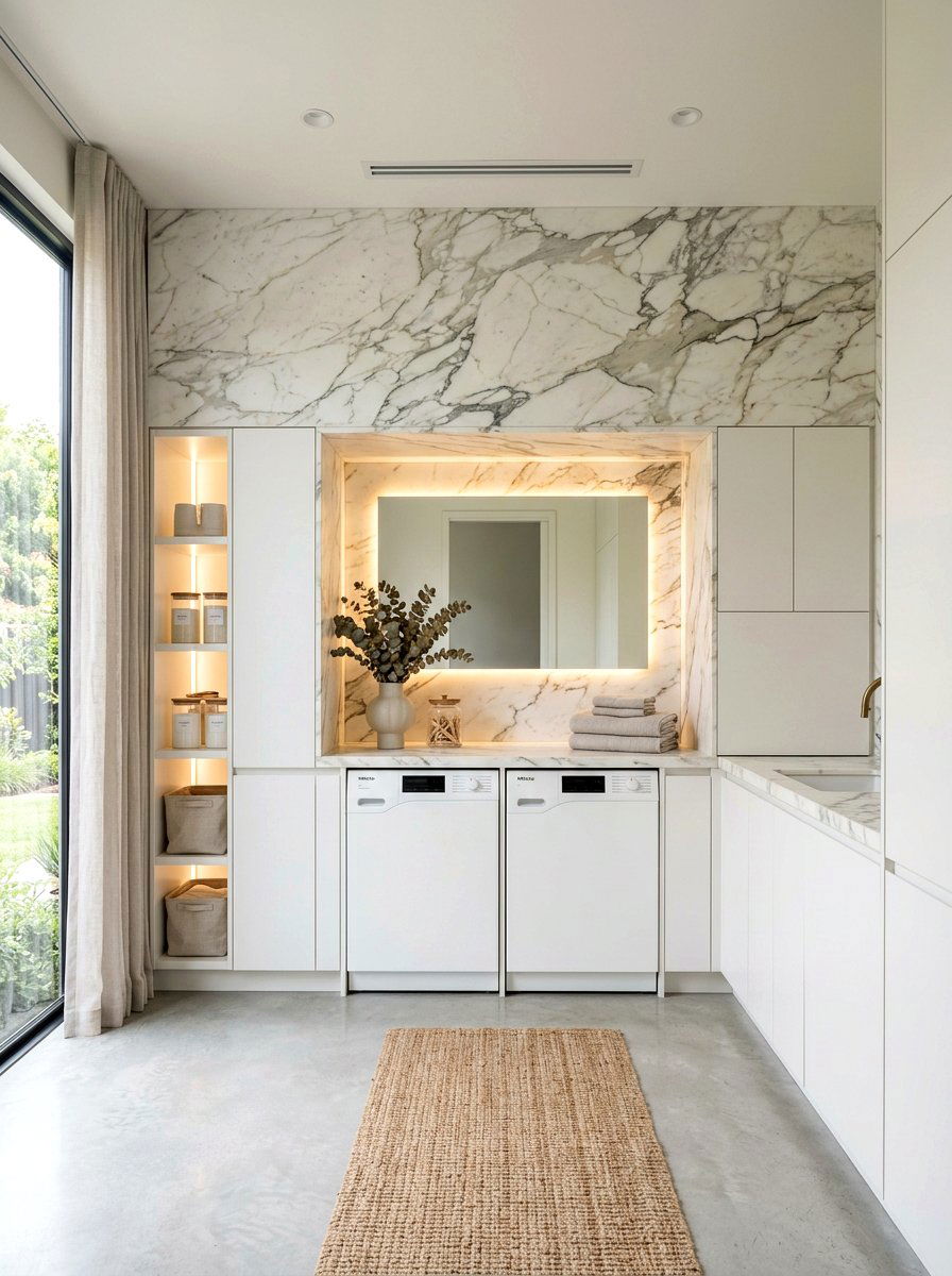 Marble slab laundry wall - 30 laundry room backsplash ideas
