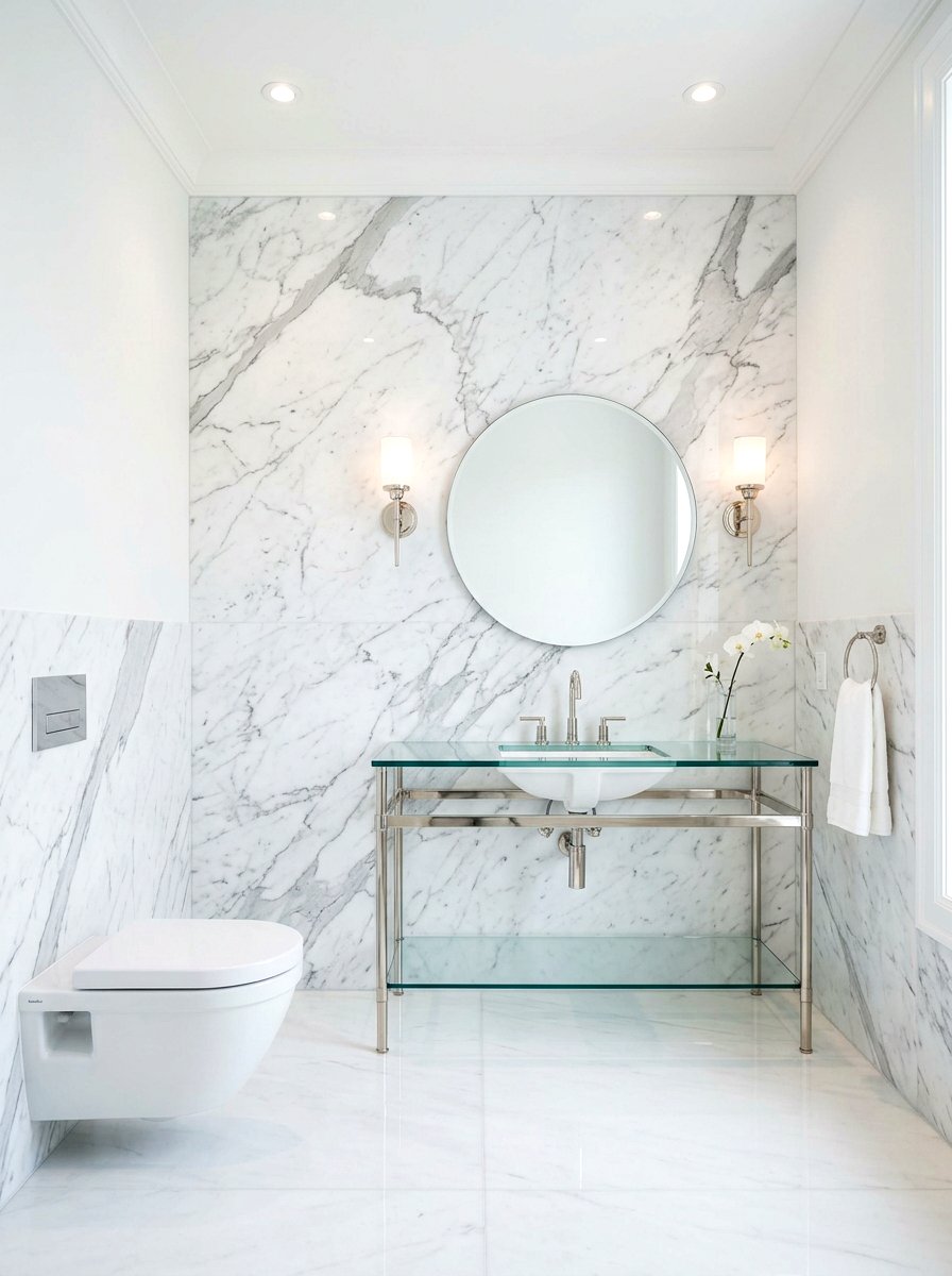 Marble slab powder room - 30 spa like powder room ideas