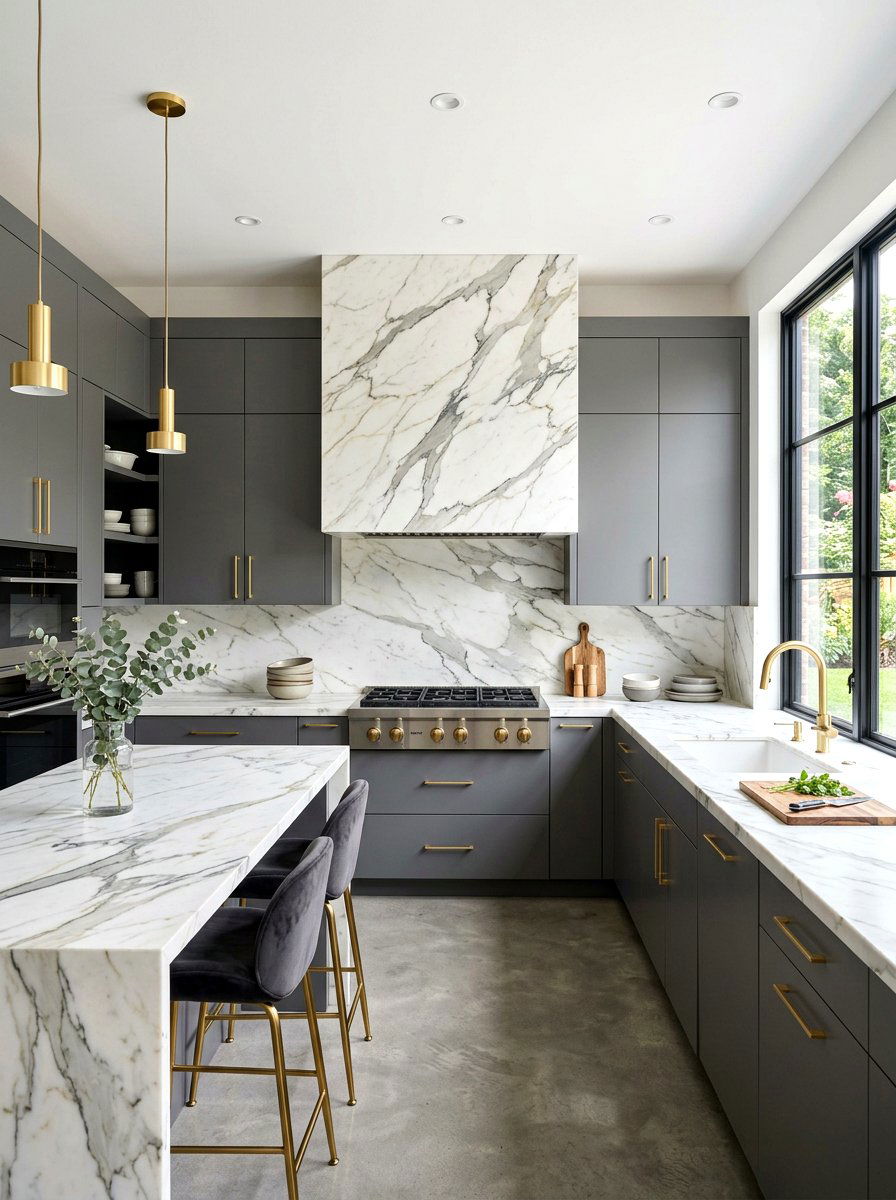Marble slab range hood - 30 stone hood kitchen ideas