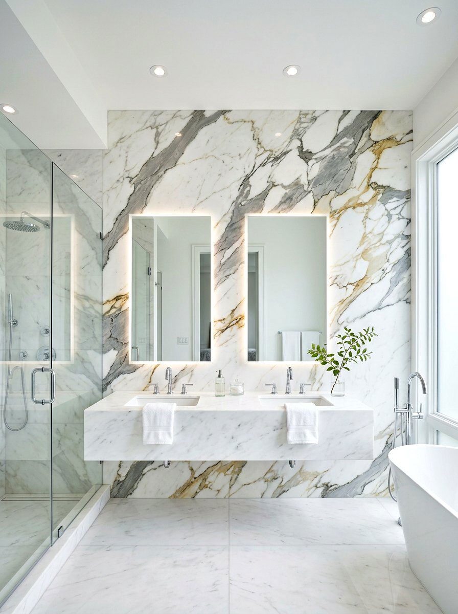 Marble texture bathroom mural - 30 mural bathroom ideas