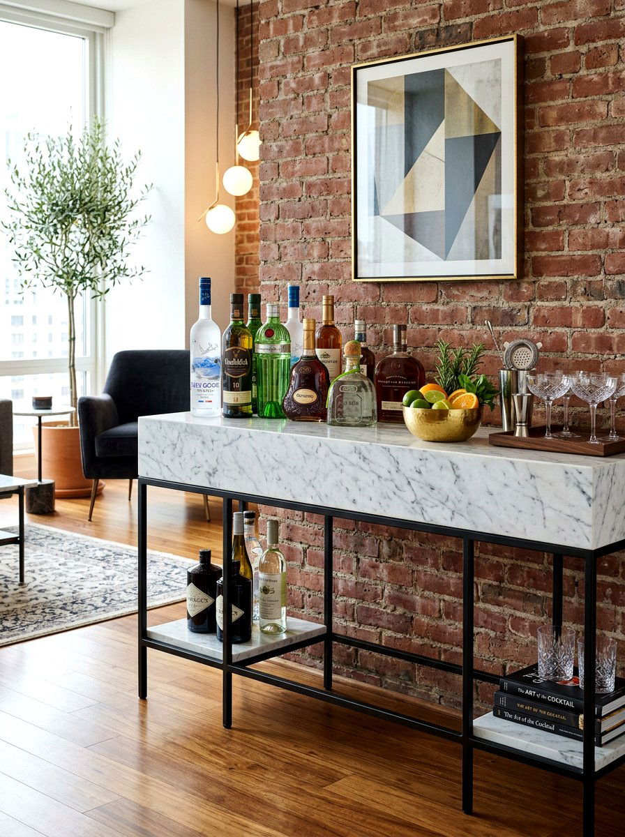 Marble top bar console - 30 cocktail nook ideas aesthetic