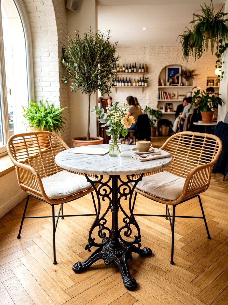 Marble top bistro table - 30 Paris cafe dining room ideas