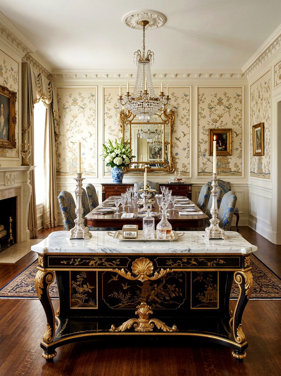 Marble top chinoiserie console table - 30 chinoiserie table ideas