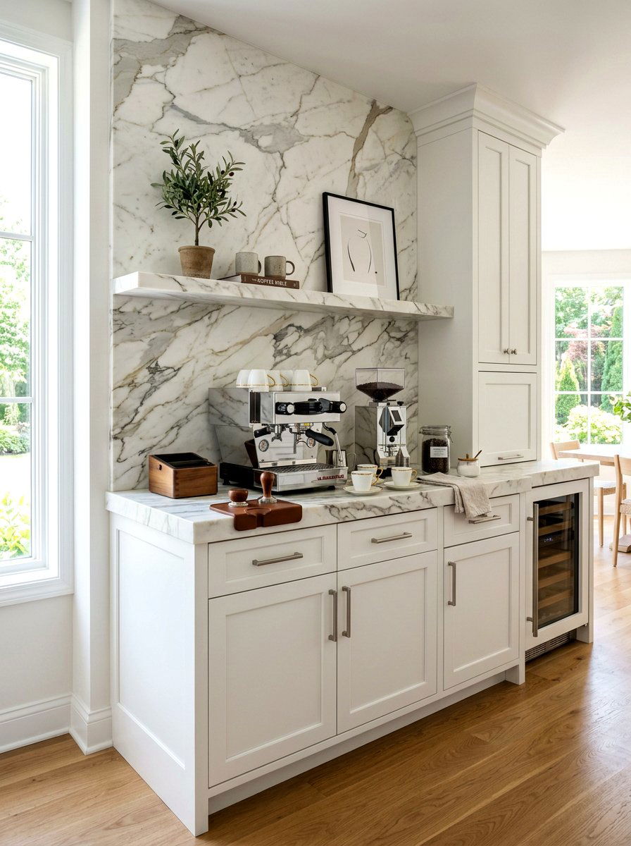 Marble top coffee station - 30 coffee pantry wall ideas