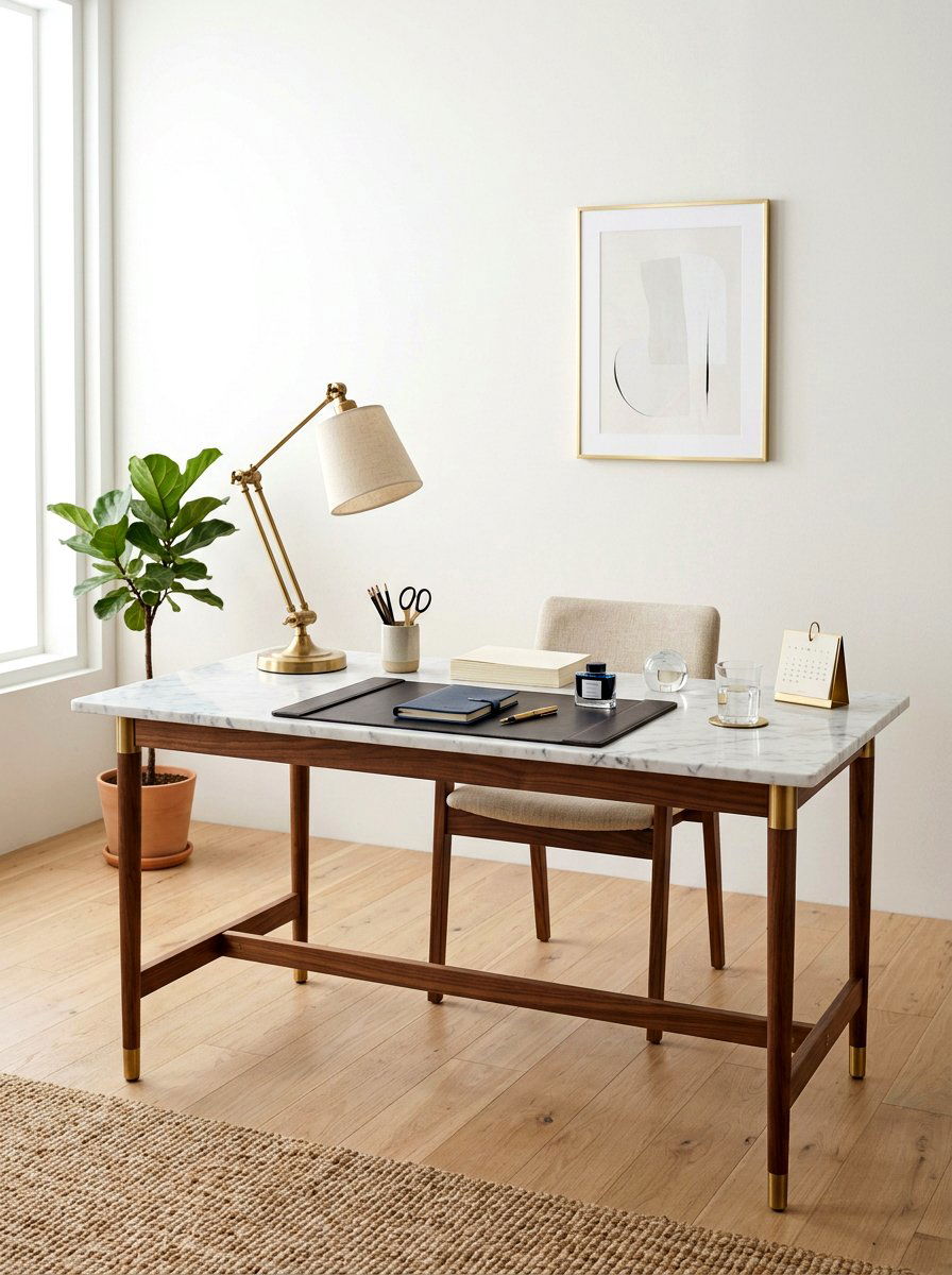 Marble top desk - 30 feminine home studio ideas