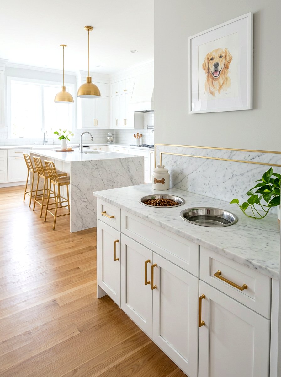 Marble top dog feeding station - 30 pet station kitchen ideas