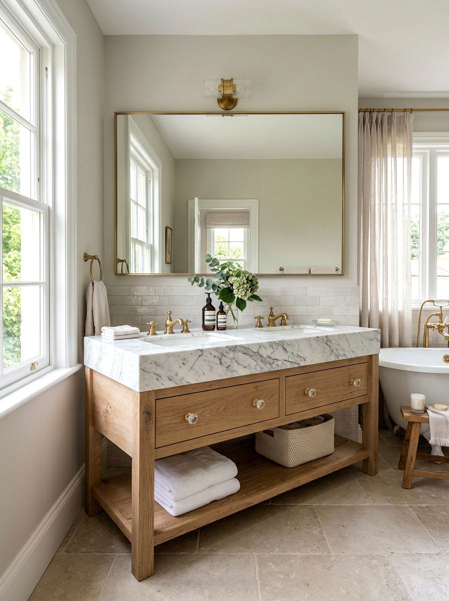 Marble top farmhouse vanity - 30 farmhouse bathroom vanity ideas