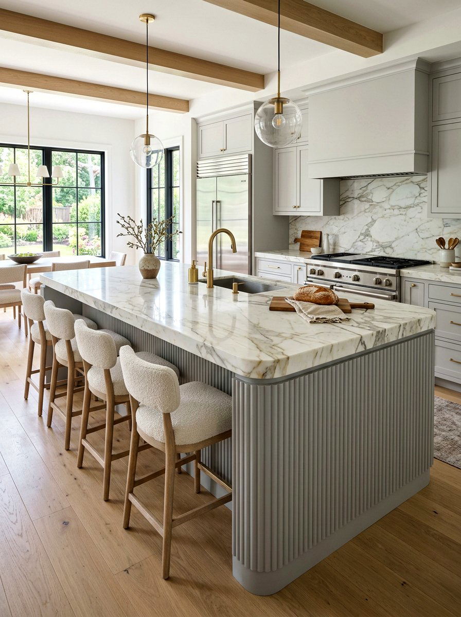 Marble top fluted kitchen island - 30 fluted kitchen island ideas