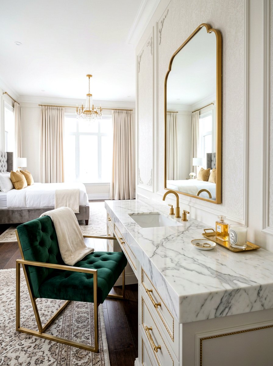 Marble top vanity - 30 bedroom vanity corner ideas