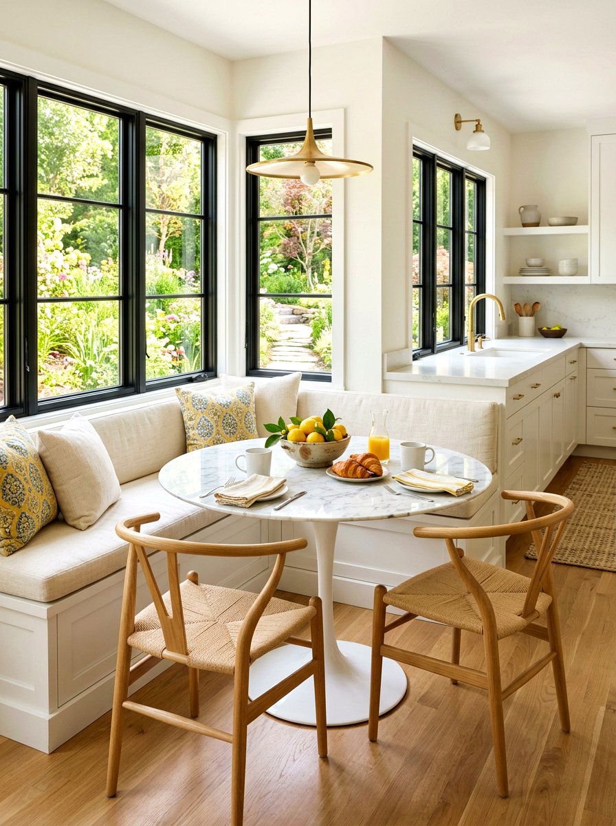 Marble tulip table in modern breakfast nook - 30 tulip table decor ideas