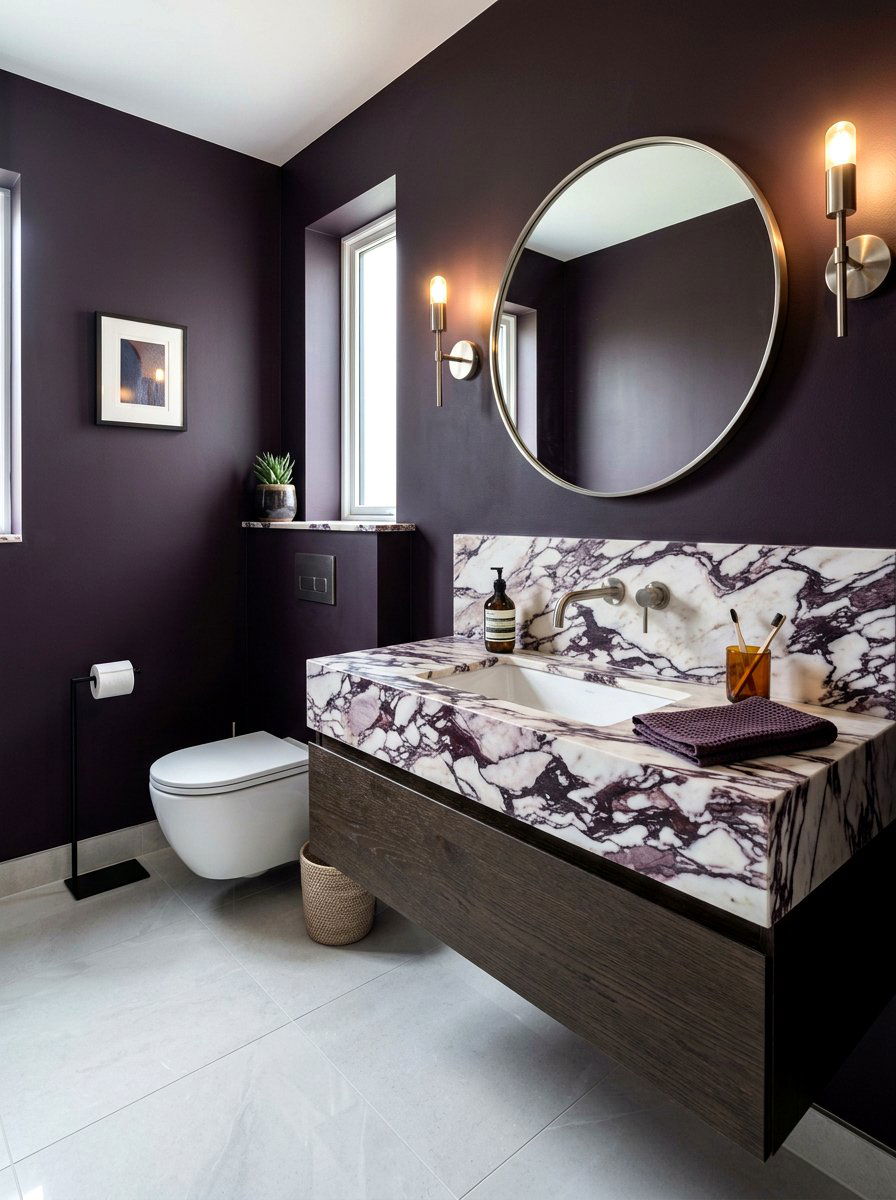 Marble vanity top - 30 aubergine powder room ideas