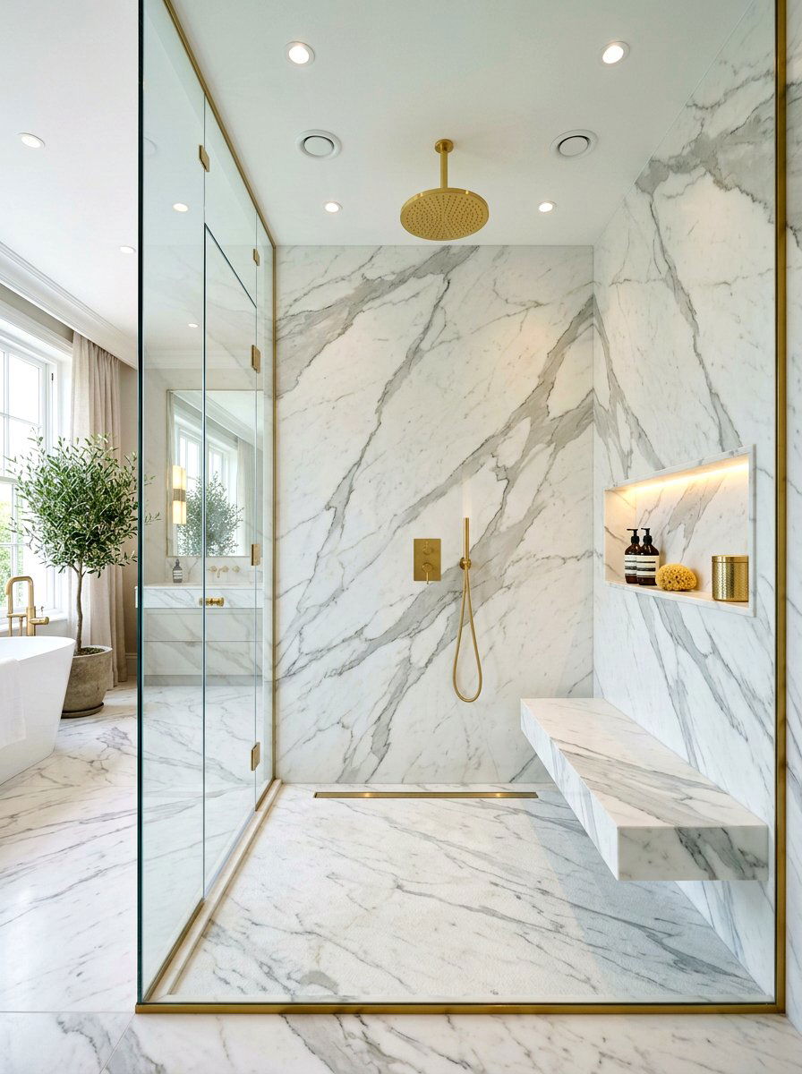Marble walk in shower - 30 stone inspired bathroom ideas