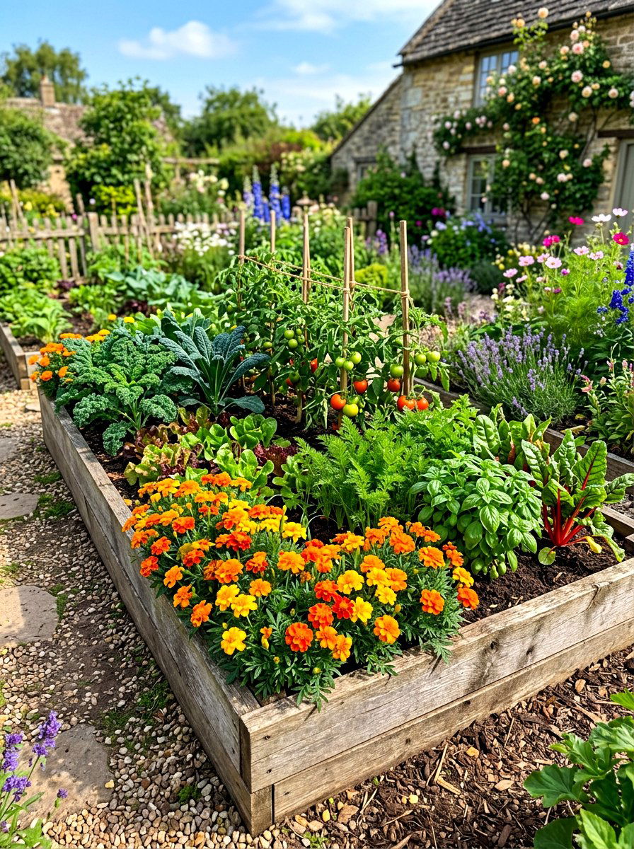 Marigold And Vegetable Companion Planting - 30 raised bed companion planting ideas