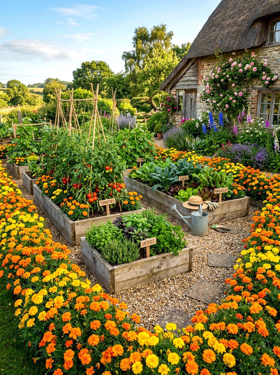 Marigold Kitchen Garden - 30 edible flower garden ideas