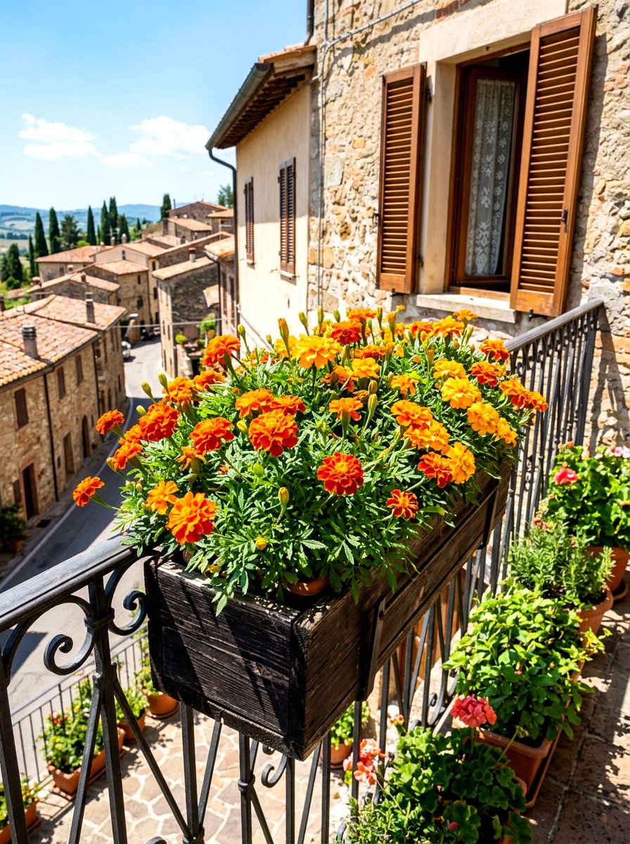 Marigold balcony box - 30 balcony cut flower garden ideas